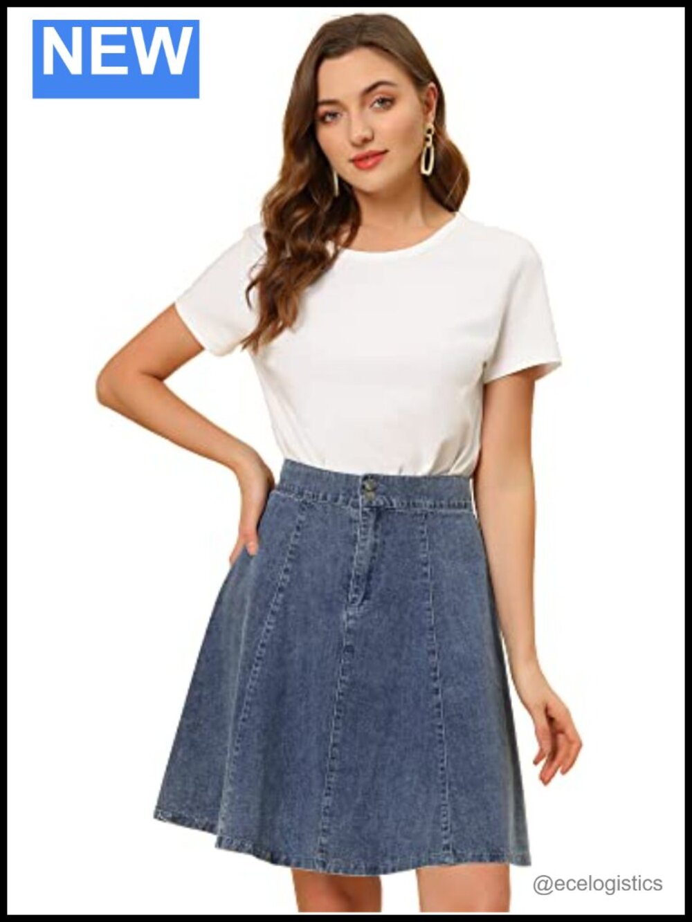 High Waist Stretch A-Line Denim Skirt Flared Pleated Casual Jean Skirts